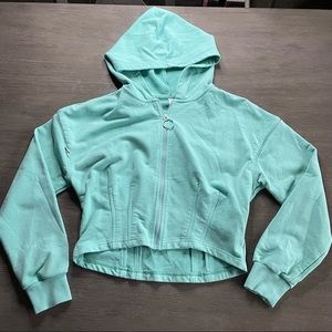 💛 Fabletics Sea Green Blue Cropped Corset Jacket Hoodie
